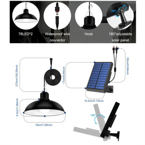 Lustre à ampoule LED solaire d'extérieur étanche IP65, lumières d'intérieur, spécifications : double lumière blanche avec télécommande SH91041789-09